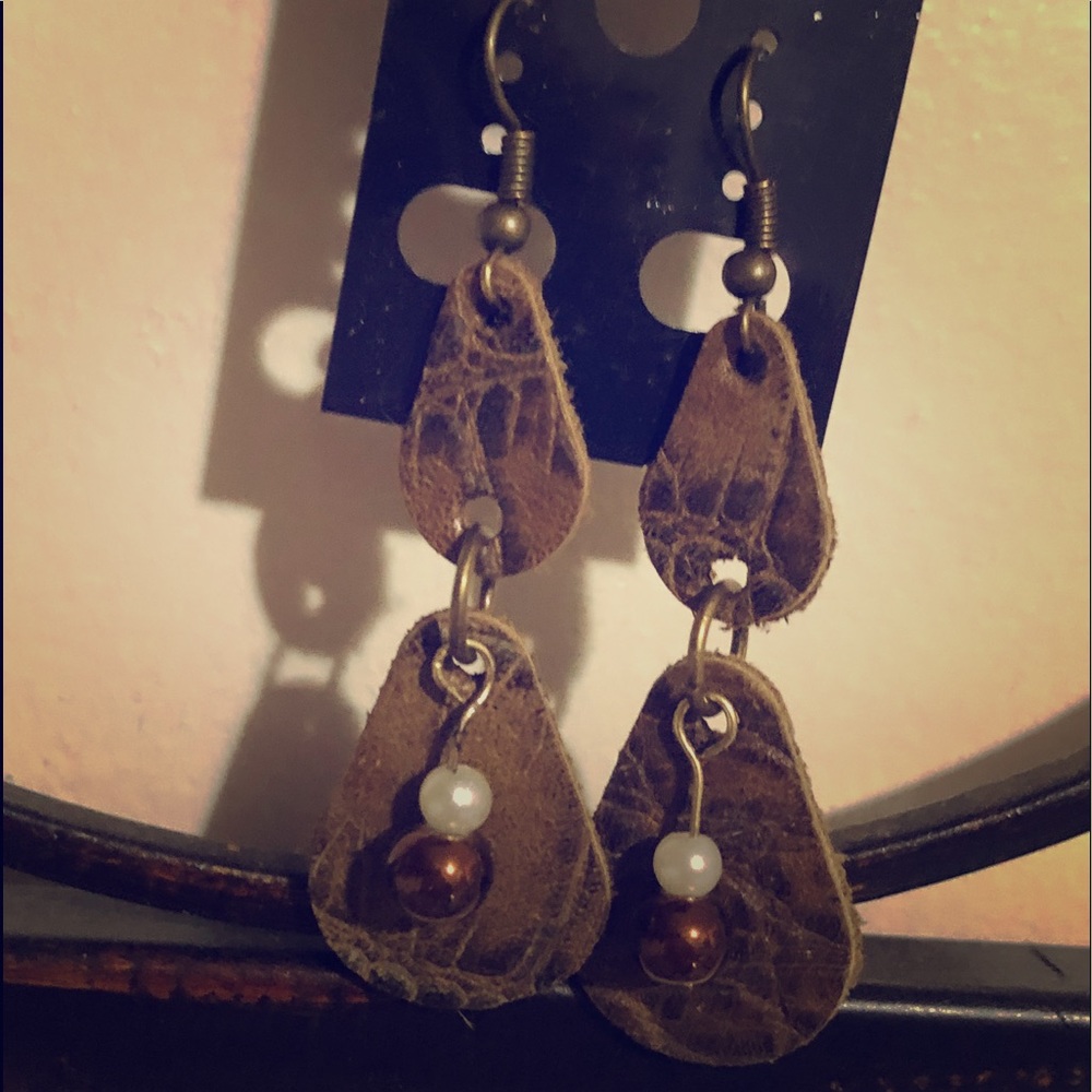 Genuine Brown Leather Earrings